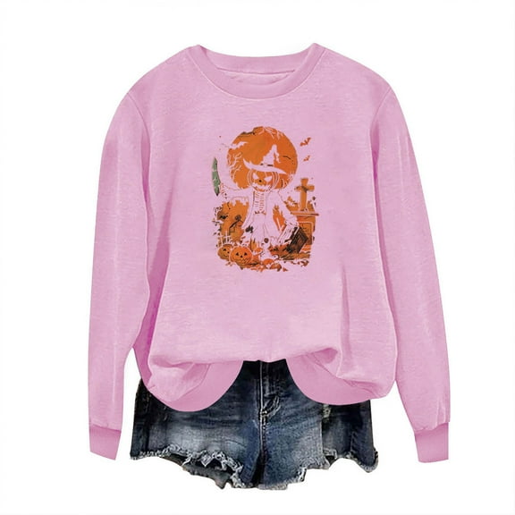 Enjoytime Halloween Sweatshirt Women Cute Pumpkin Printed Long Sleeved Crew Neck Sweatshirts Fall Casual Fashion Pullover Tops