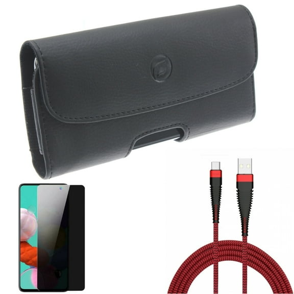 10ft USB Cable & Privacy Screen Protector & Case Belt Clip for Samsung Galaxy S20 Fan Edition - Type-C Charger Cord   Tempered Glass Anti-Spy   Leather Holster Combo