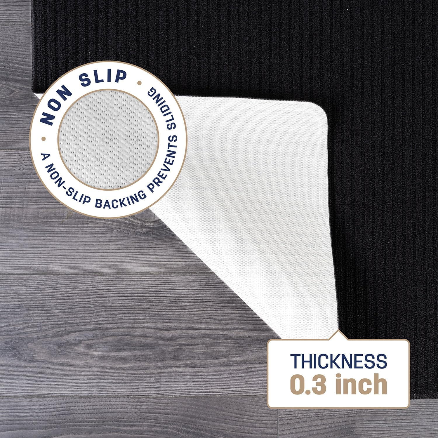 Beverly Rug Non-Slip Machine Washable 6 x 9 Black Indoor Area Rugs