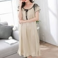 thumbnail image 2 of Feancey Long Slik Nightgowns for Women Loose Fit Casual Ruffle Sleeve Nightdress Tie-up Keyhole Square Neck Sleep Dress Satin Soft Pajama Dresses Limited Time Sales Khaki XXL, 2 of 4