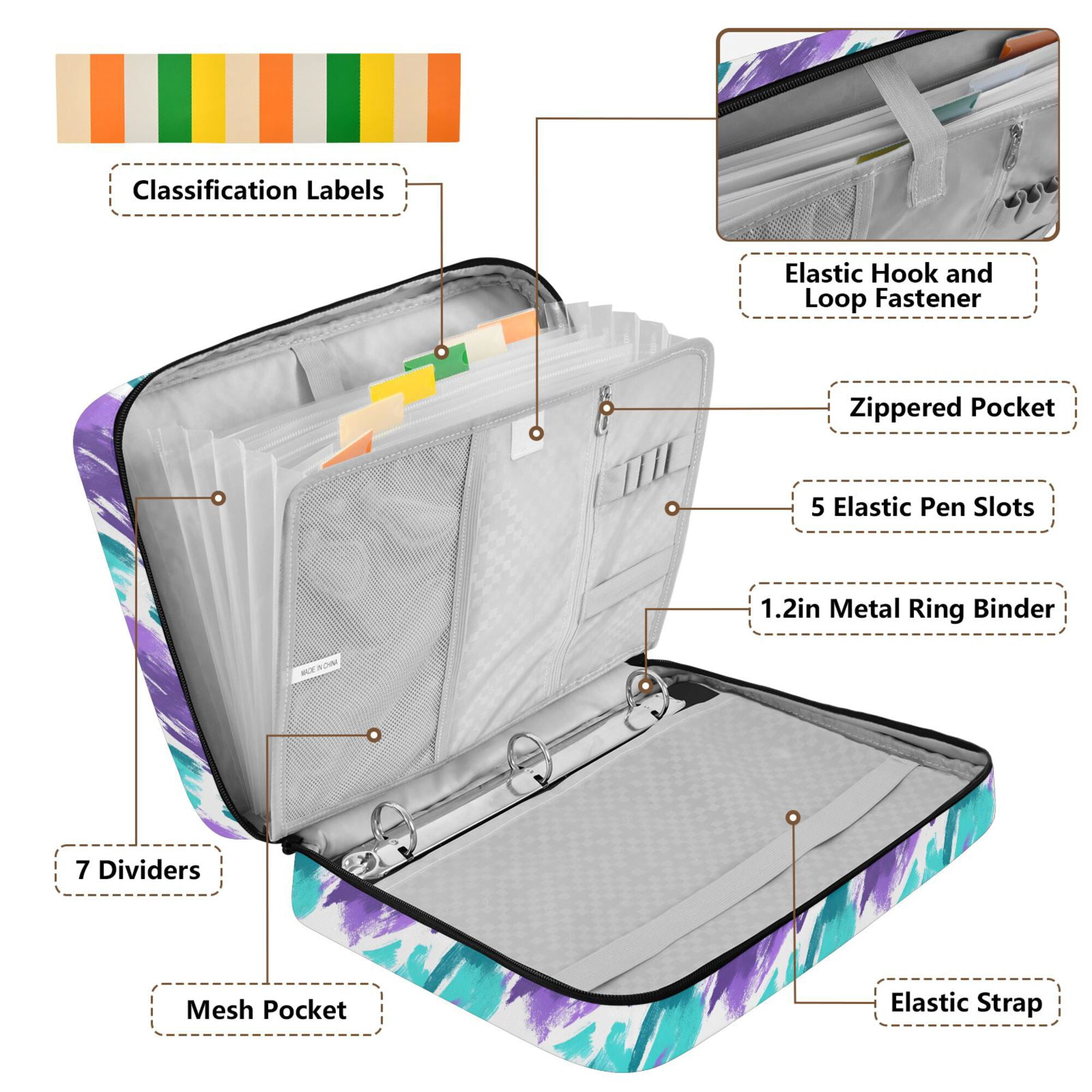 FORMRS Accordion File Folder A4 Size 7-Pocket Expanding Document Organizer Bag with 3 Ring Binder, Green Drawing