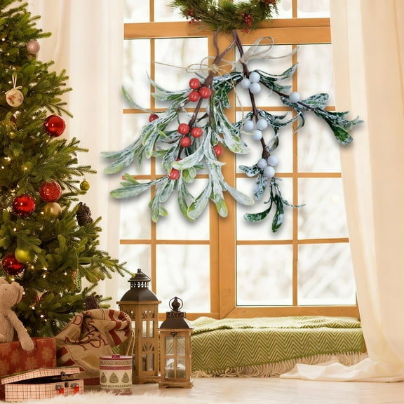 2PCS Mistletoe Decoration,Mistletoe Christmas Decor,Artificial Mistletoe Frosted Mistletoe Decoration for Doorway Hanging Mistletoe Christmas Ornament Ball Artificial Glitter Leaf(A B)