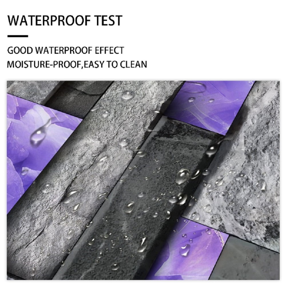 24 Sheets Peel and Stick Backsplash Marble Wall Tiles Waterproof Oilproof Purple Glossy Imitation Stone Brick Wall stickers PVC Shower Wall Panels for Interior Wall Decor