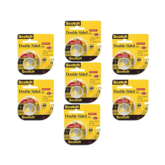 Scotch Double Sided Tape with Dispenser, Narrow Width, Engineered for Holding, 1/2 x 250 Inches 136, Pack of 7