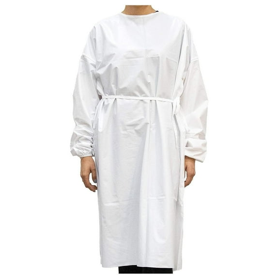 50 Gowns HYYYYH Reusable, Washable, Waterproof, Polyester Isolation Gown - Reusable Up to 50 Washes | Universal Size | White (50)