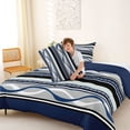 thumbnail image 4 of jejeloiu Nautical Striped Full Size Comforter Sets,Wave Print Bedding Comforter Set For Boys,Blue Gray,Navy Blue Reversible,3-Piece,1 Comforter and 2 Pillowcases, 4 of 7