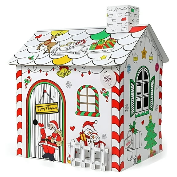 BESTSKY Christmas Playhouse Color Kids Cardboard Coloring House DIY Activity Cardboard House to Color for Kids Christmas Activities for Kids