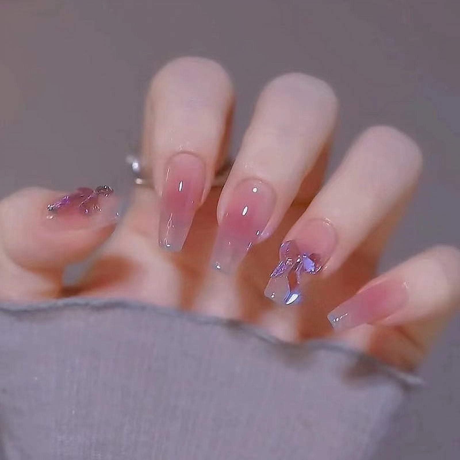 Nail Art Fake Nails Japanese Ballerina Press on Nails Set  Diamond Streamer Flash Fly Butterfly Seamless Removable False Nail