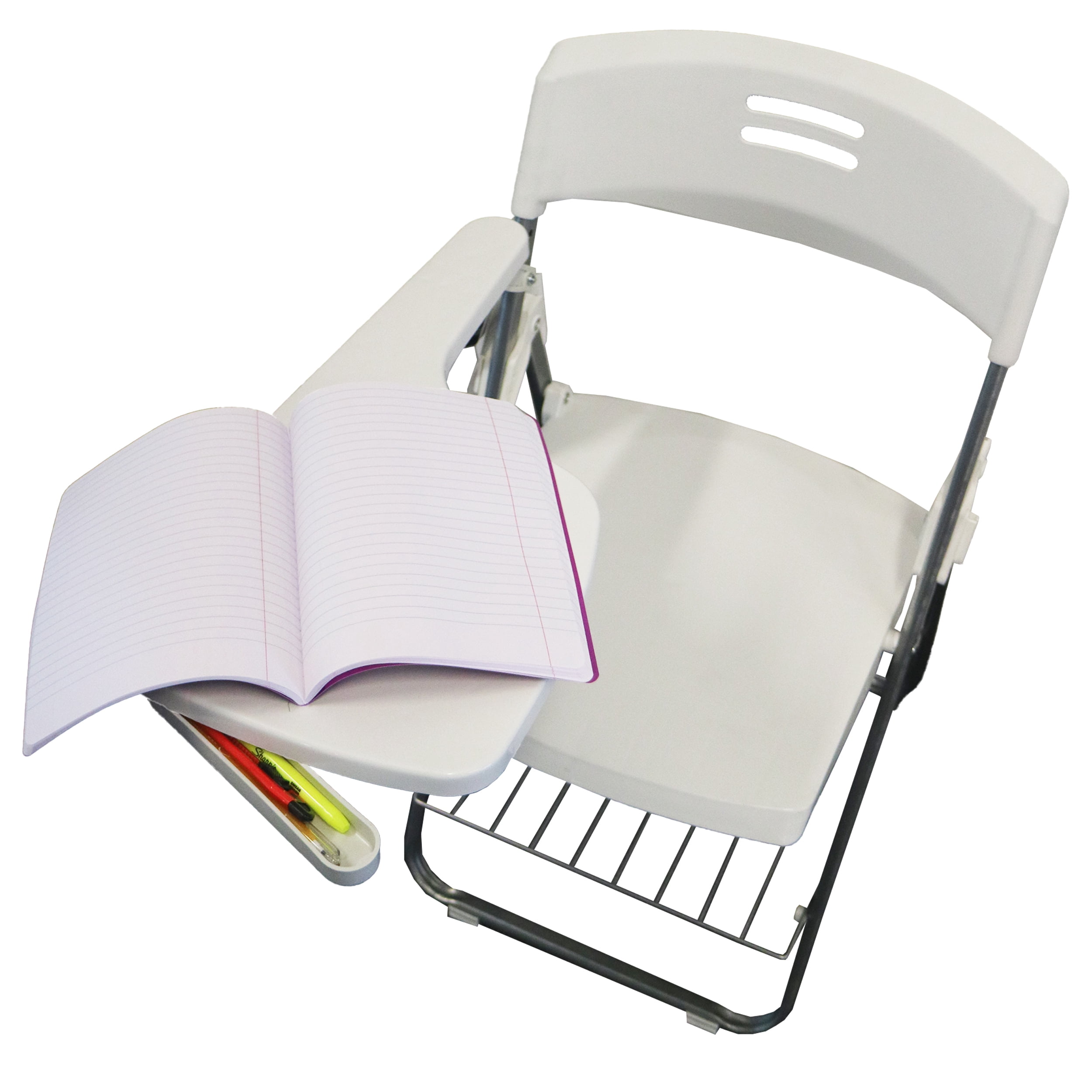 RTC Group Right Hand Pad Tablet Small Arm Desk Folding Chair, White, 1Pk