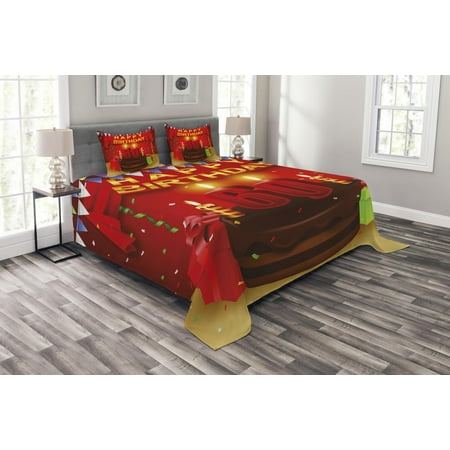 King Size Bed Sets With Matching Curtains 60th Birthday Bedspread Set, Festive Party Theme Show Inspired Curtains and Cakes Box Art Colorful Print, Decorative Quilted Coverlet Set with Pillow Shams Included, Multicolor, by Ambesonne ()