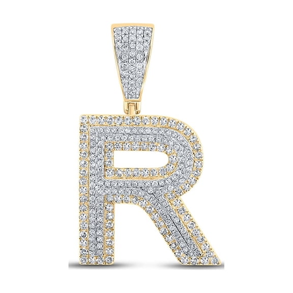 14kt Two-tone Gold Mens Round Diamond R Initial Letter Charm Pendant 1 Cttw