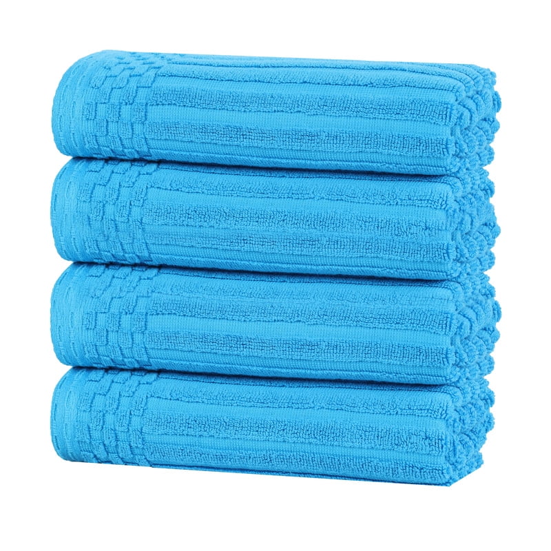 Superior Soho Ribbed Cotton Absorbent Hand Towel Set of 4, Azure