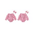 thumbnail image 2 of Miaouyo Baby Girl Bow Football Romper Shirred Long Sleeve Romper with Bow Headband 2 Piece Set, 2 of 9
