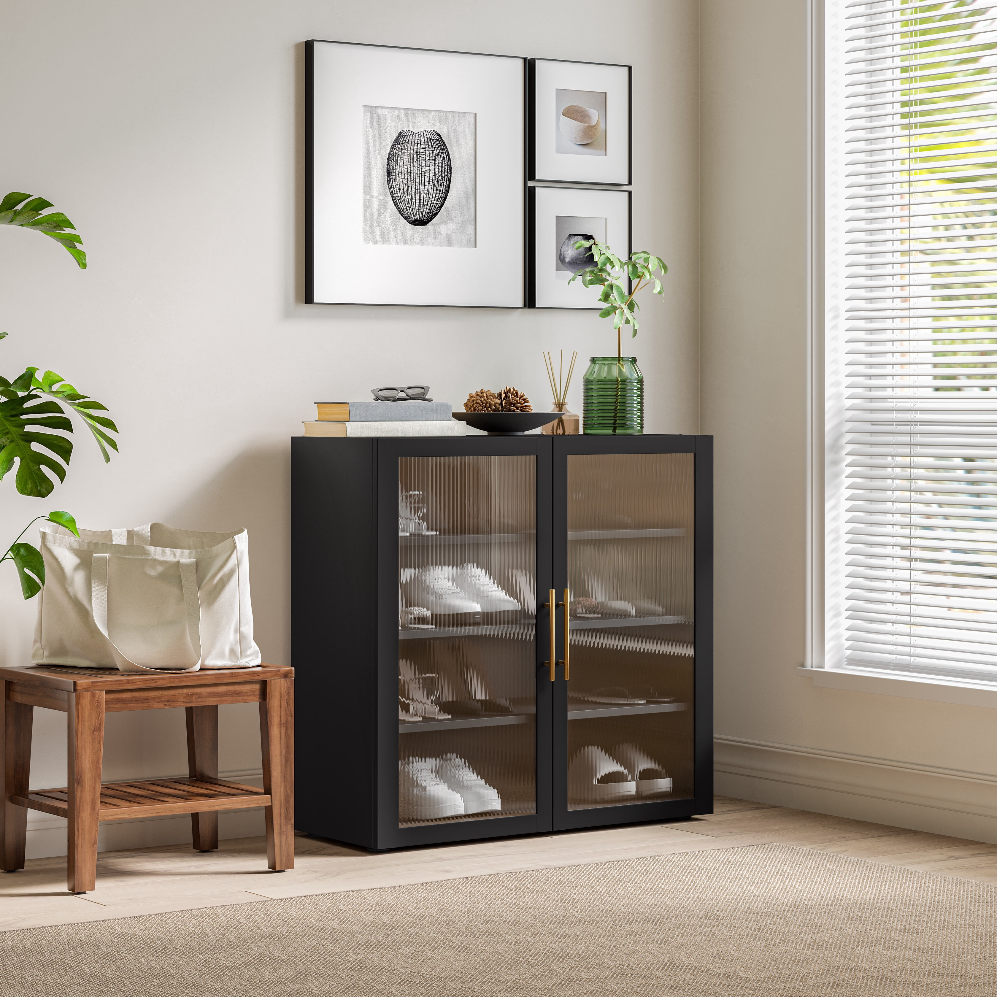 HOME Steel Storage Cabinet, Stackable Display Case, 36"W x 14"D, Black