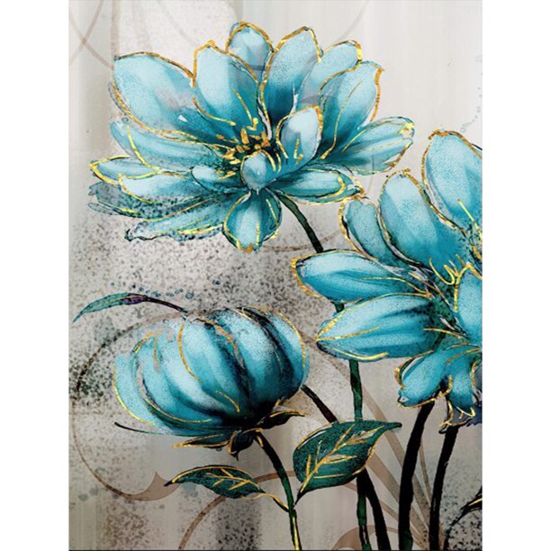 Cuadro de pared de flores azules DIY, pintura al óleo pintada a mano, póster de decoración para dormitorio y hogar Tmvgtek Para estrenar