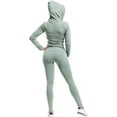 thumbnail image 3 of MixMatchy Women's Solid Zip Up Hooded Jacket & Leggings Set, 3 of 5