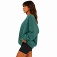 thumbnail image 4 of Women's Solid Color Sweatshirt Crew Neck Drop Shoulder Long Sleeve Loose Pullover Top for Running Yoga Casual Athletic Dark Green XL, 4 of 5