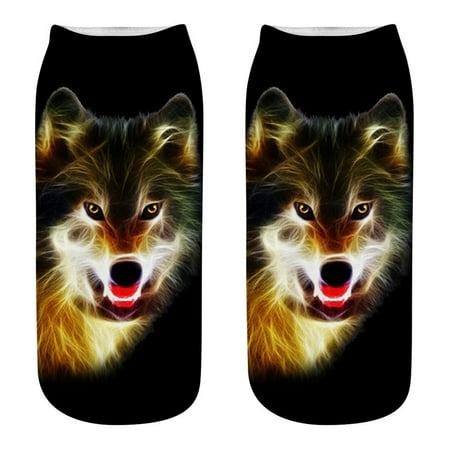 

Foraging dimple Cute Casual Work Business Cotton Socks 3D Wolf Head Print Medium Sports Socks A