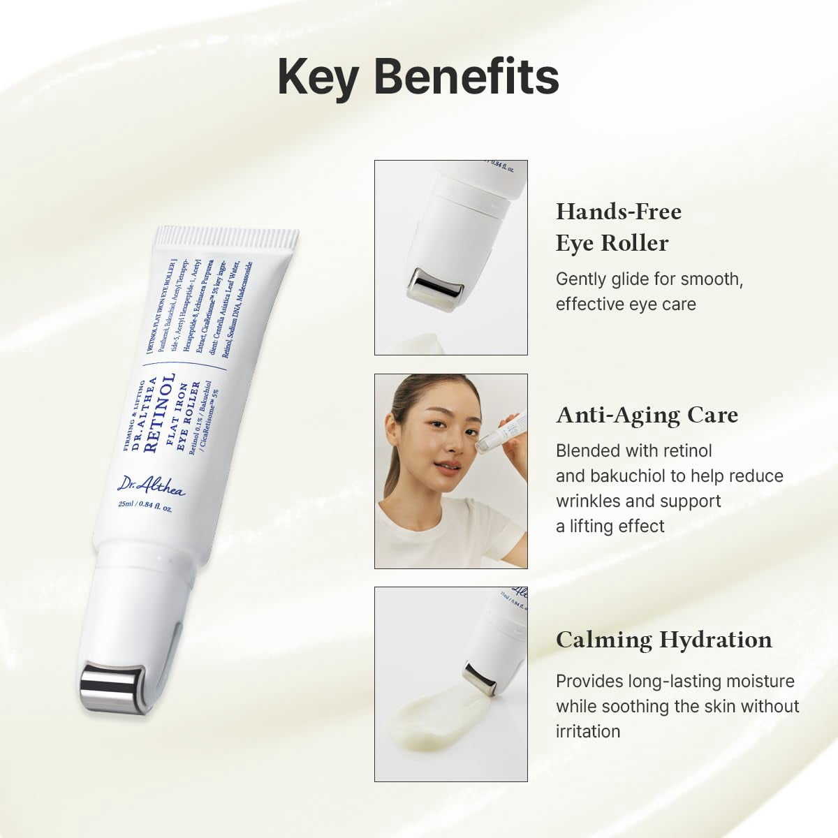 Dr. Althea Retinol Eye Roller Serum with Built-In Massage Applicator, Hydrating Eye Care with Retinol, Bakuchiol & Centella, Vegan Korean Skincare, 0.84 fl oz