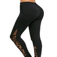 thumbnail image 3 of Women Elastic High Waist Leggings Solid Color Hollow Out Lace Hem Trousers, 3 of 6