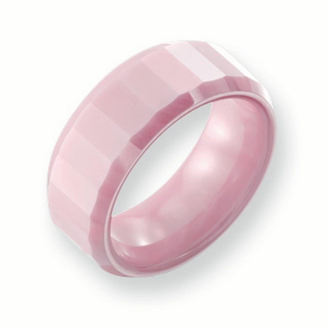 Ceramic Pink Faceted 8mm Polished Band Size 9