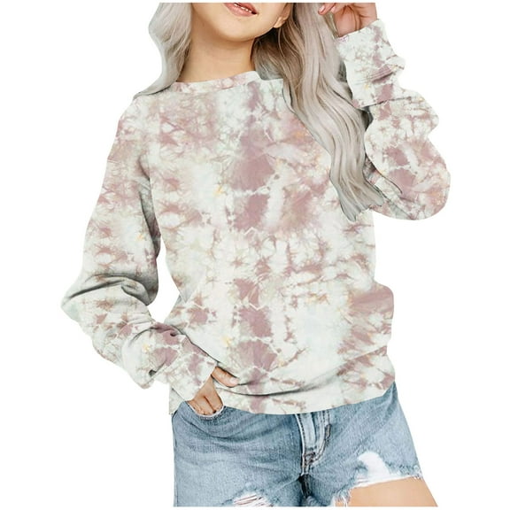 EQWLJWE Girls Tie Dye Crew Neck Sweatshirts Long Sleeve Pullover Sweatshirt Hoodeless sual Loose Tops Pink for 2-3 Years