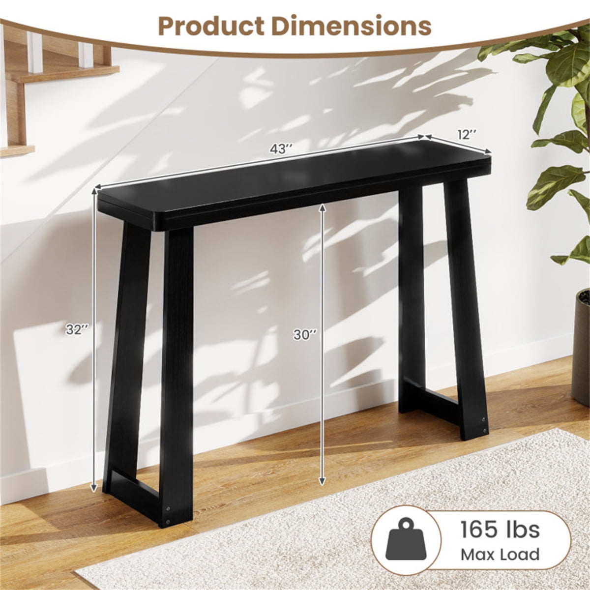 HiiKaa 43 in Farmhouse Console Table with Storage Shelf,Narrow Entryway Table for Living Room or Hallway,Black