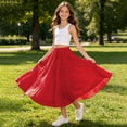 thumbnail image 4 of Coerni Girls Flowy Skirt Elastic Waist A Line Chiffon Skirts Flared Tiered Ruffle Maxi Skirt Summer Beach Vacation Clothes, 4 of 6