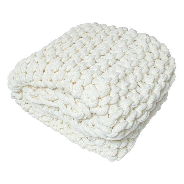 Silver One Chunky Knitted Throw Blanket, Cream, 50" x 60"