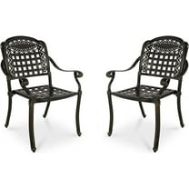 MEETWARM 2 Piece Patio Dining Chairs, Outdoor All-Weather Cast Aluminum Chairs, Patio Bistro Dining Chair Set of 2 for Garden Deck Backyard, Dark Bronze