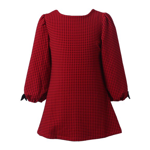 Richie House Girls' Classic Plaid Dress with Bows at Cuff RH2074
