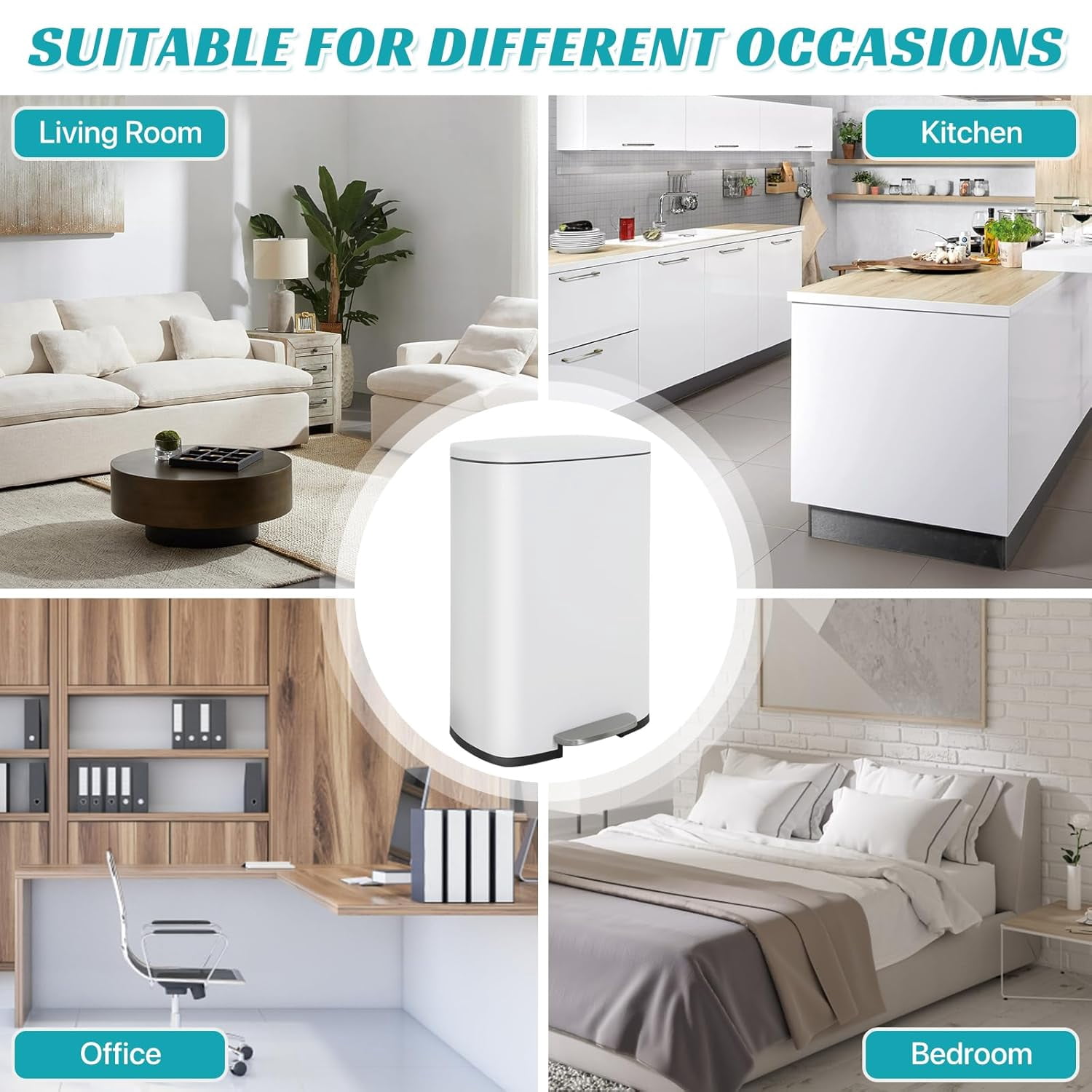 50L / 13 Gallon Step Trash Can, Fingerprint Proof Stainless Steel Kitchen Garbage Bin with Foot Pedal & Inner Bucket
