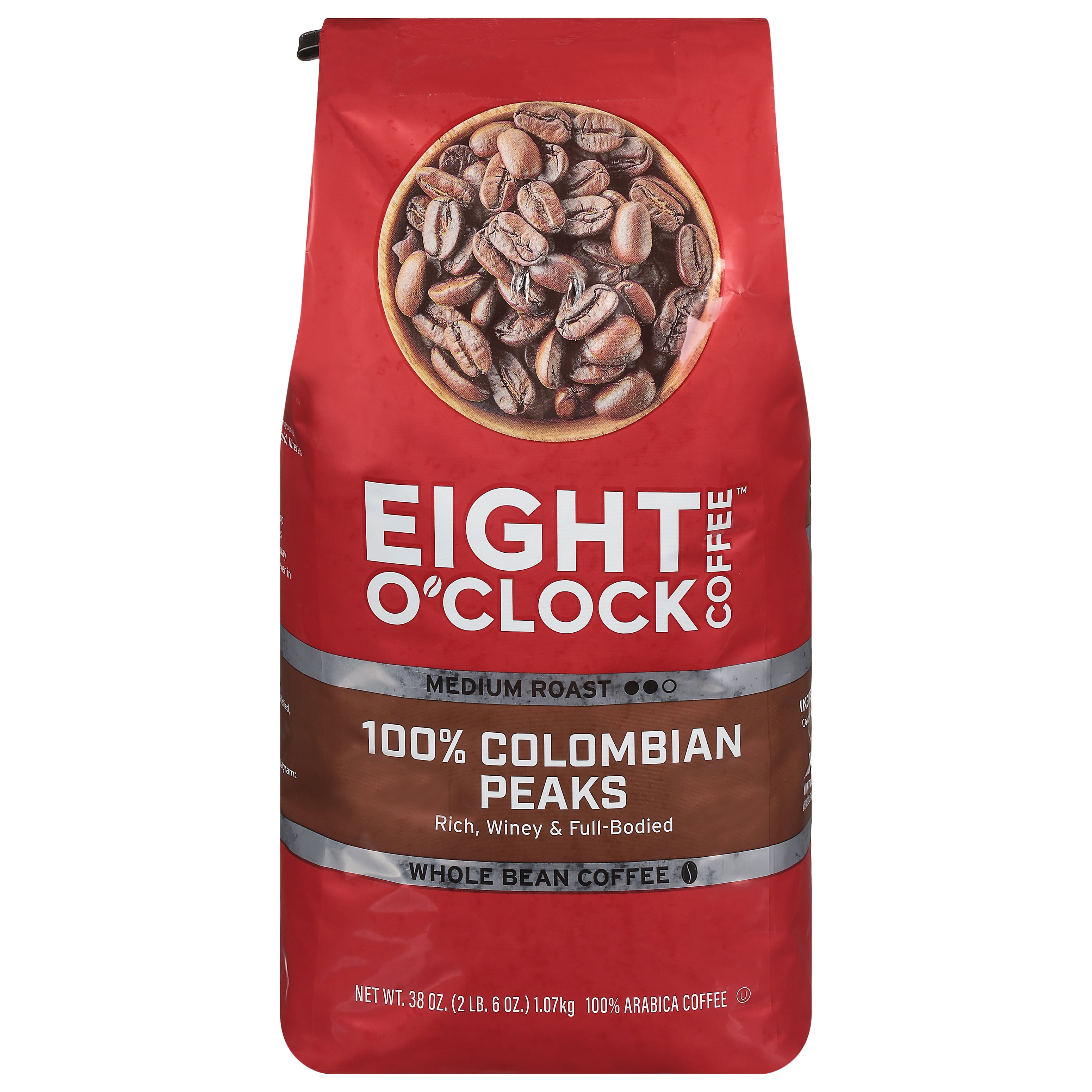 Eight O'Clock Coffee 100% Colombian Peaks, 38 Ounce, (Pack of 1) Medium Roast, Whole Bean Coffee, Rich, Winey & Full Bodied