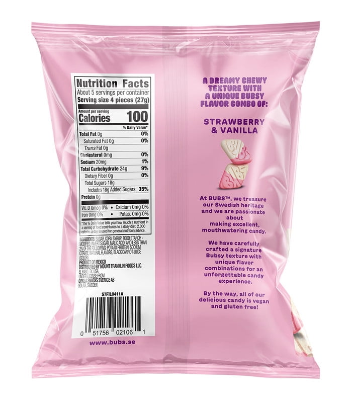 BUBS Strawberry Vanilla Swedish Gummies 5.5oz, Vegan, Gluten Free