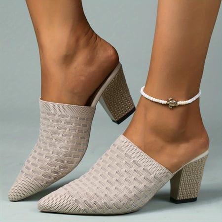

DONGGTGDZ Stylish and Trendy Women‘s Chunky High Heel Knit Mule Sandals with Closed Pointed Toe - Fashionable Slingback Style for Daily Wear