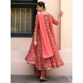 thumbnail image 6 of Janasya Women's Olive Georgette Digital Floral Printed Tiered Kurta with Palazzo and Dupatta, 6 of 6