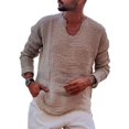 thumbnail image 3 of Camisa casual con cuello en V Camisa casual elegante de manga larga con cuello en V para hombre con detalles de bordes redondeados Diseño de ajuste holgado Color sólido, 3 of 5