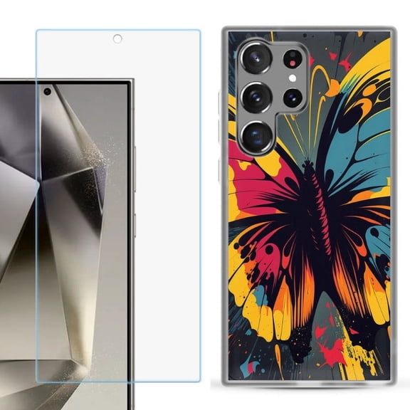 OneToughShield ® Compatible with Samsung Galaxy S24 Ultra, Shockproof Phone Case, with Tempered Glass Screen Protector - Abstract Butterfly