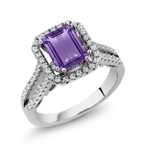 Gem Stone King 925 Sterling Silver Purple Amethyst Women's Engagement Ring 2.78 Cttw Emerald Cut, Gemstone Birthstone (Size 8)