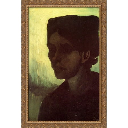Head of a Young Peasant Woman with Dark Cap 26x40 Large Gold Ornate Wood Framed Canvas Art by Vincent van Gogh