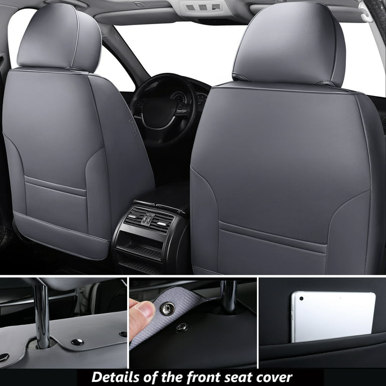 Coverado 5 Seats Full Set Seat Covers, Front and Back Auto Seat Protectors,  Leather and Fabric Breathable Car Interior Universal Fit Most Sedans SUV  Pickup Truck, Gray 