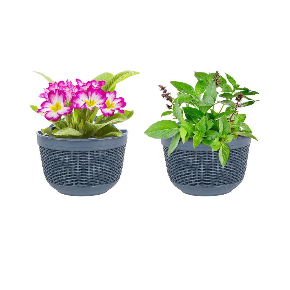 Set of 2 Pcs Hanging Planters Outdoor Hanging Basket Plastic Flower Pot Plants Holder Hanger for Balcony Fence Wall Mounted
