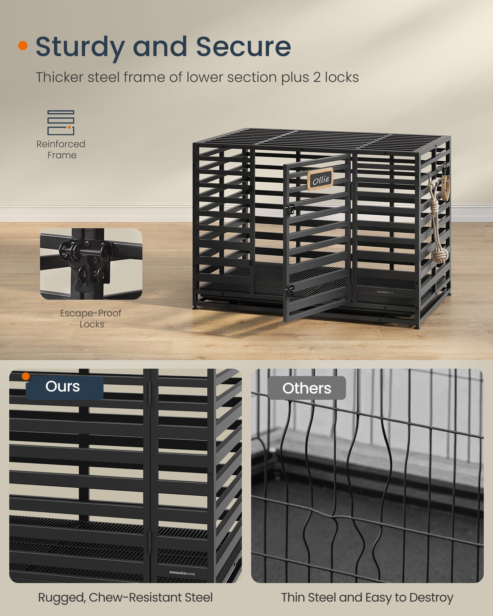 Heavy-Duty Dog Crate, 42.1 x 27.6 x 32.5 Inches Dog Cage for Large Dogs, Expandable Dog Kennel