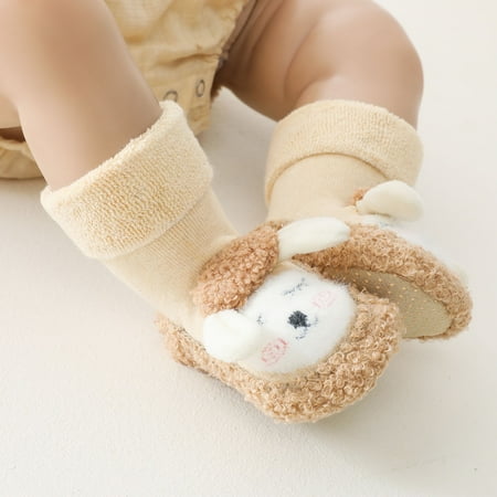

UMfun Toddler Boys Girls Solid Color Cartoon Dog Socks Keep Warm Plush Kids Soft Non-slip Indoor Toddler Shoes Socks Beige 6-12 Months