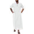 thumbnail image 2 of XDZJLR Mens Shirts Middle Arabic Style Long Button Muslim Robe Long Sleeve Robe Side Slit Robe Button Pocket Robe Shirts for Men, 2 of 5