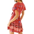 thumbnail image 4 of Cilcicy Women V-neck Holiday Beach Style Short Sleeve Print A-line Mini Dress, 4 of 4