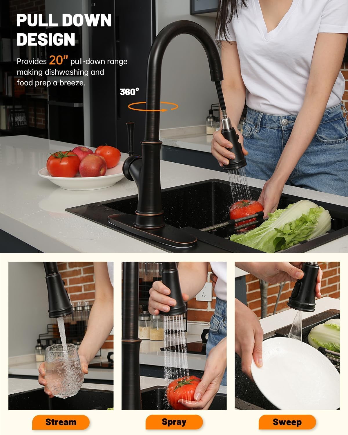 APPASO Pull Down Kitchen Faucet with Sprayer Oil Rubbed Bronze 133ORB