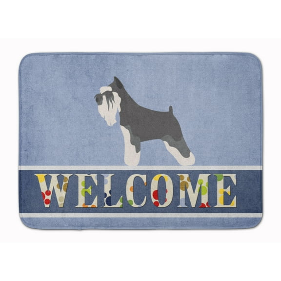 Miniature Schnauzer Welcome Machine Washable Memory Foam Mat Blue