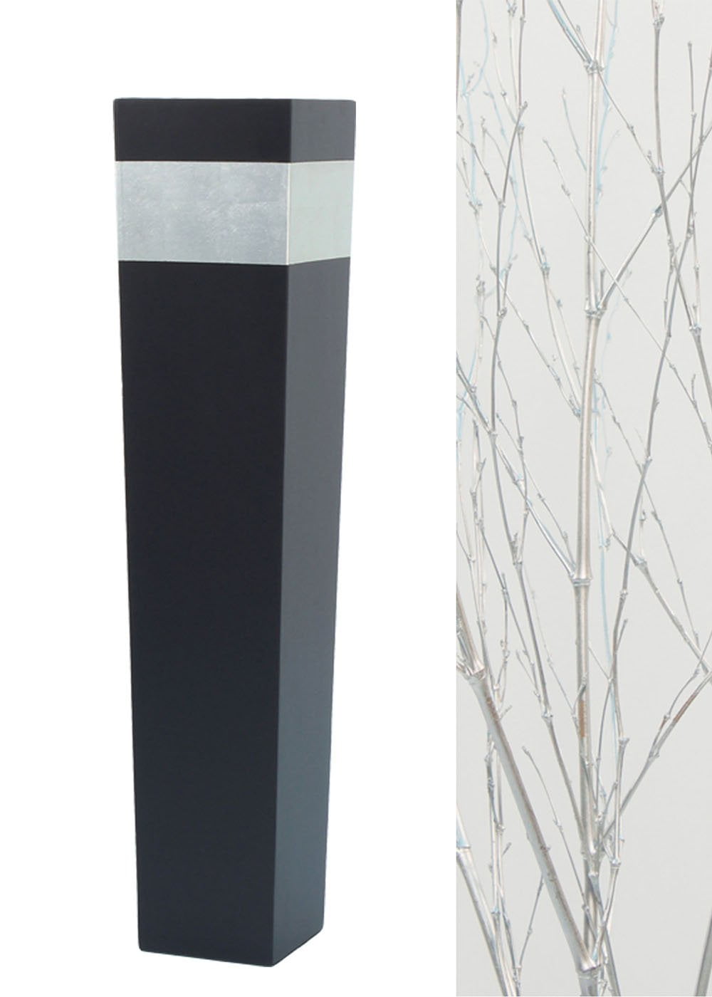 GreenFloralCrafts 36" Tapered Tall Black Floor Vase Silver Accent