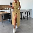 thumbnail image 2 of Women's Sleeveless Long Lace-Up Denim Dress, Summer Casual Lapel Solid Button Down Jean Maxi Dresses With Pockets 2025 New, 2 of 2